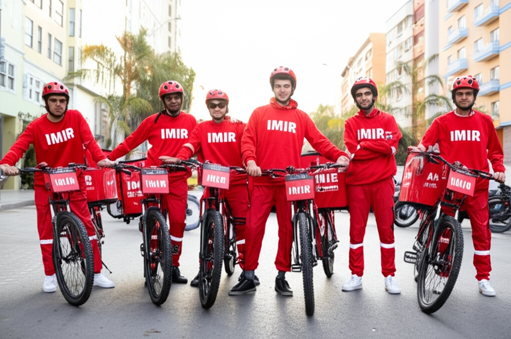 Join our driver team - IMIR bike delivery drivers in red uniforms